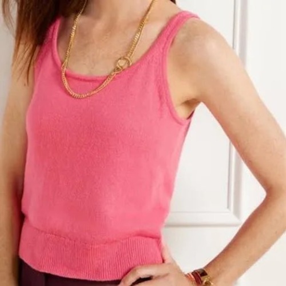 NWT Talbots Pink Scoop Neck Sweater Tank Cotton Merino Wool S Preppy Layering